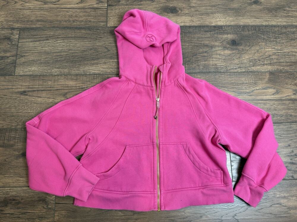 Lululemon Women’s Scuba Oversized Full Zip Cropped Hoodie Bright Pink Gold XS/S